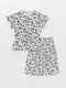 Crew Neck Printed Short Sleeve Girl's Blouse and Skirt